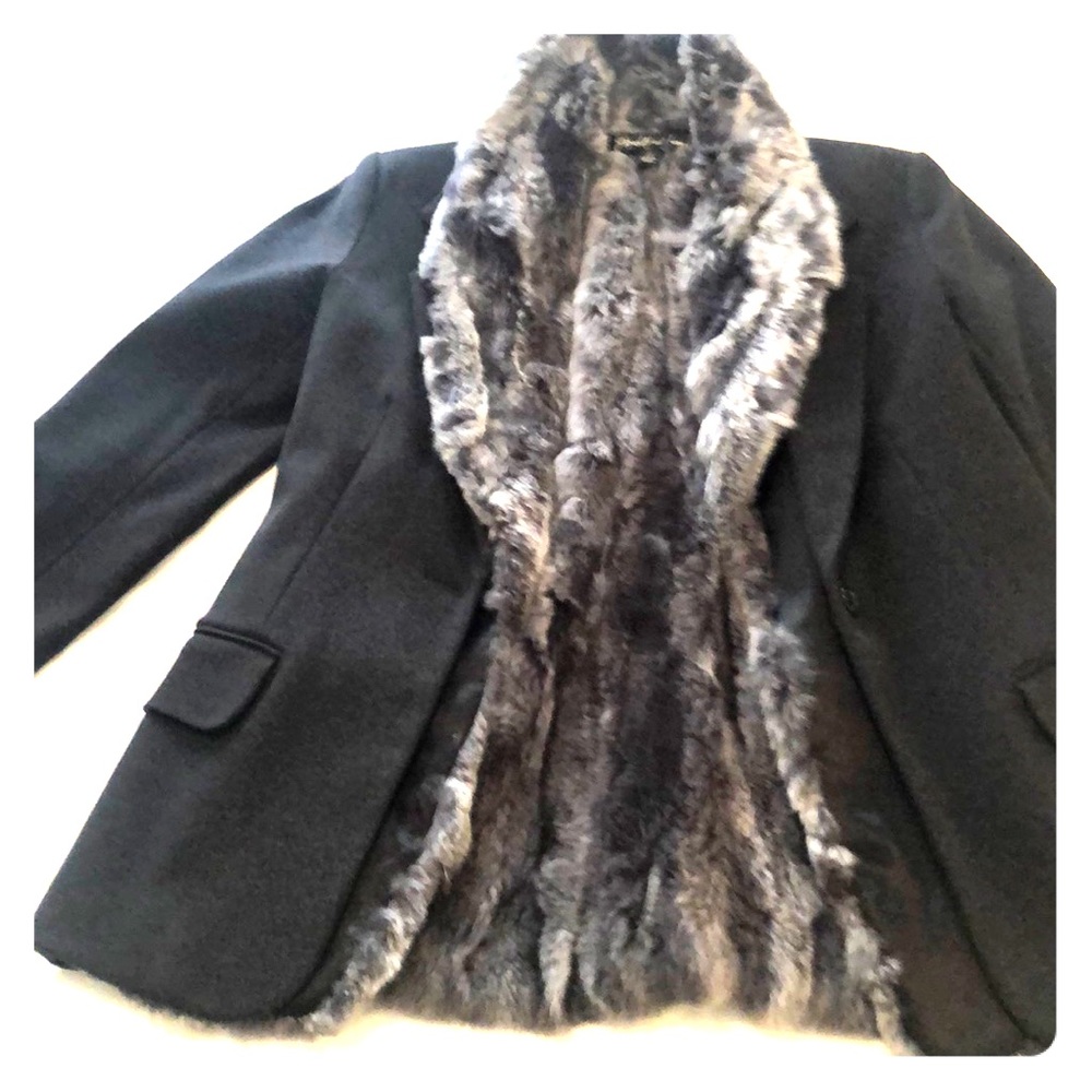 Elizabeth and James Gray Blazer with rabbit fur